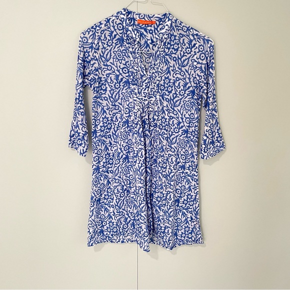 OLIPHANT 3/4 Sleeve Pintuck Mini Dress in Cypress Blue - Picture 7 of 10